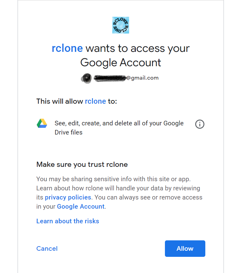 Google Driveとrcloneの連携認証