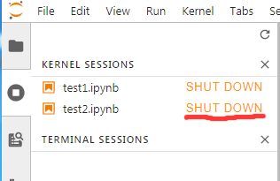 JupyterLabでのカーネル停止